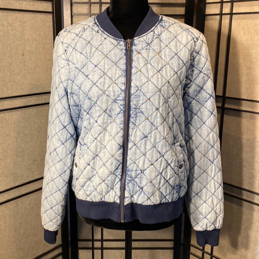 Ashley by 26 International denim wear quilted cotton denim bomber jacket XL